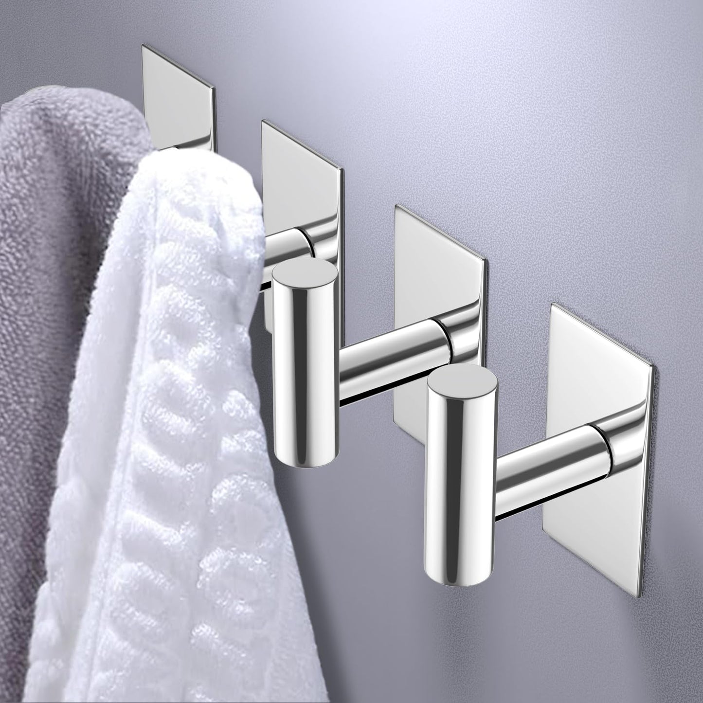VAEHOLD Wall Towel Hooks, Heavy Duty Sticky Holder Waterproof Towel Hooks for Hanging Coat, Clothes, Closet Hook Wall Mount for Kitchen (Chrome, 4 Pack)