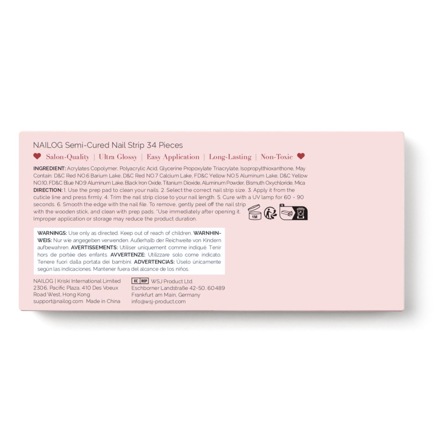 Nailog Semi Cured Gel Nail Strips 34 pcs| Long Lasting Nail Polish Sticker Wraps with Glossy Gel Finish | Salute
