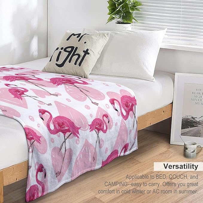 Custom Flamingo Blanket Gifts with Name - 50 x 60 Inches Cute Flamingo Throw for Teens - Light Pink Fluffy Warm Cozy Blankets for Couch