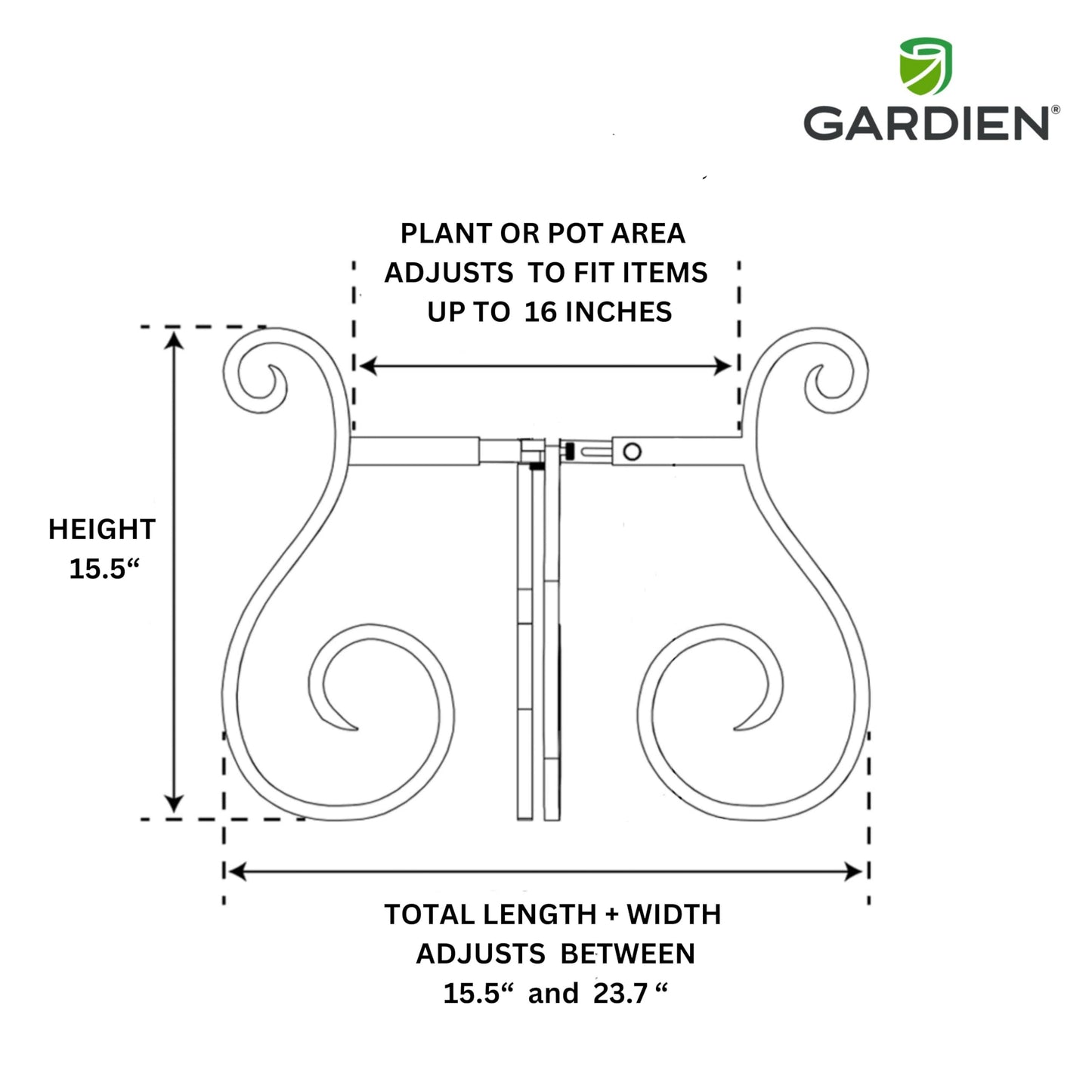 Gardien Adjustable Plant Stand Indoor Outdoor, Mid Century Modern Medal Holder for Large Planters