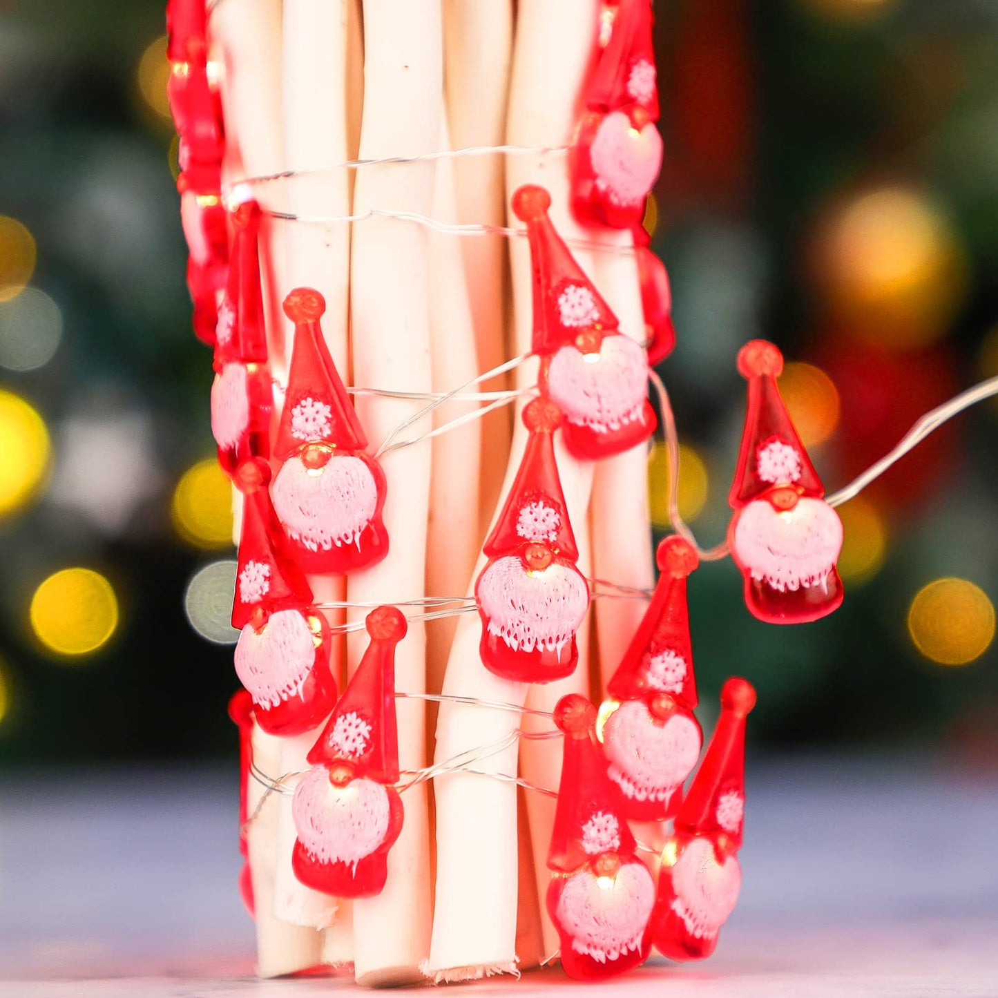 Christmas String Lights 10ft 30 LEDs Red Gnome Battery Powered & USB Plug in with Remote Christmas Garlands Ornaments Twinkle Light for Home House Party Decoration