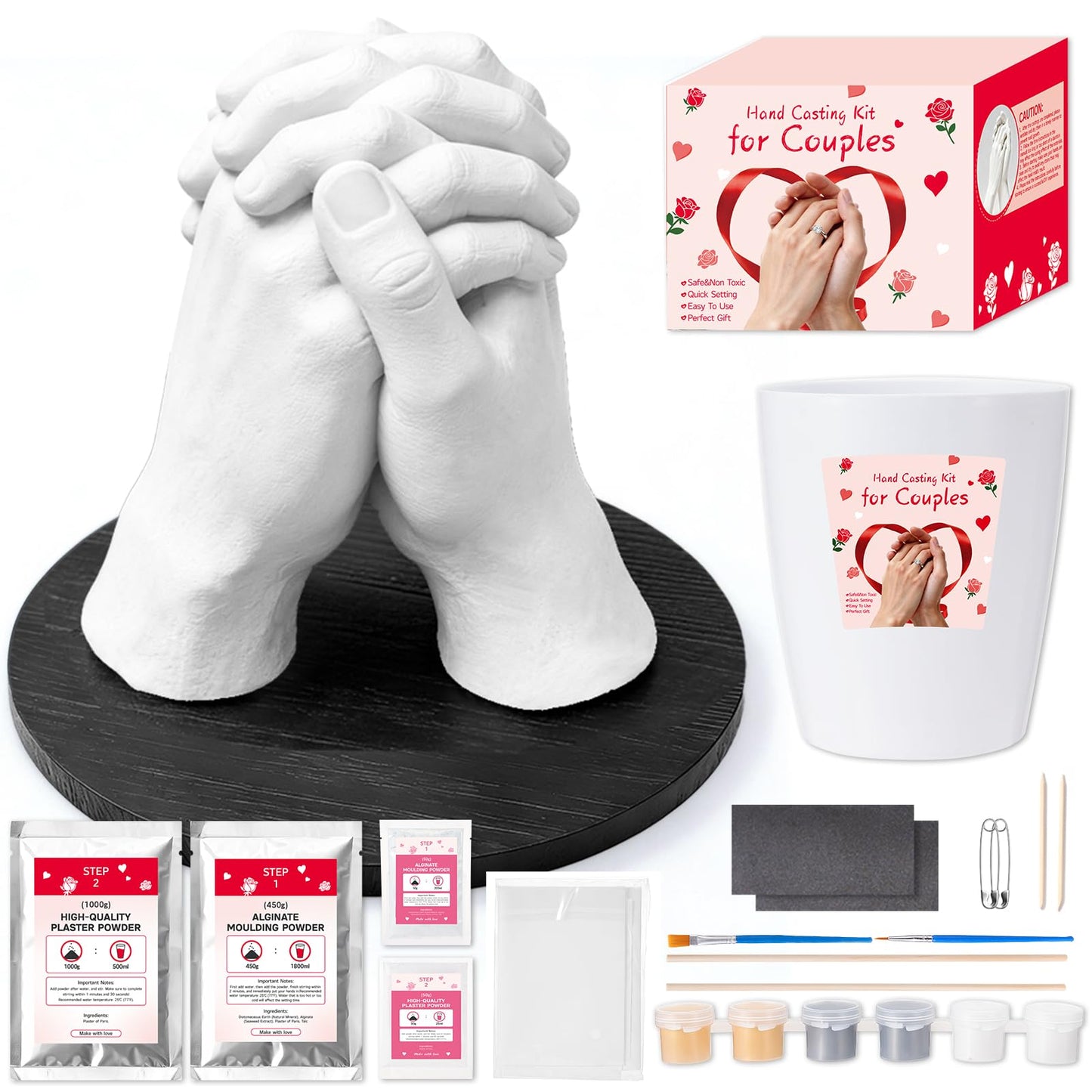 Noosuna Hand Casting Kit for Couples with Base & Paints, Practice Kit, Hand Mold Kit Couples Perfect for Anniversary, Birthday, Romantic Date Night DIY, Unique Gifts for Boyfriend and Girlfriend