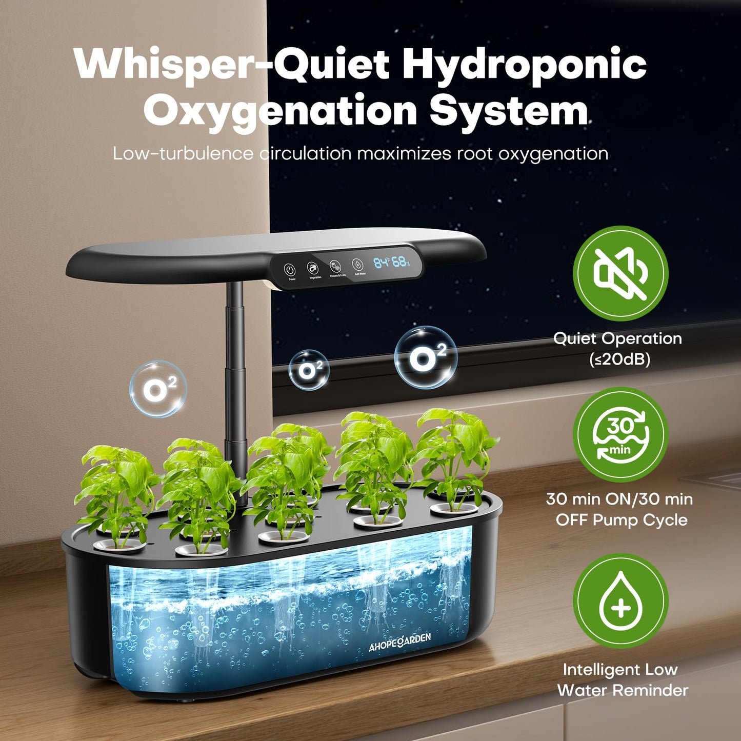 Ahopegarden Hydroponics Growing System kit: Indoor Herb Garden - 12 Pods Plant Germination Kit with LCD Display and LED Grow Light, Smart Temp & Humidity Detection, Planter Grower for Fresh Vegetables