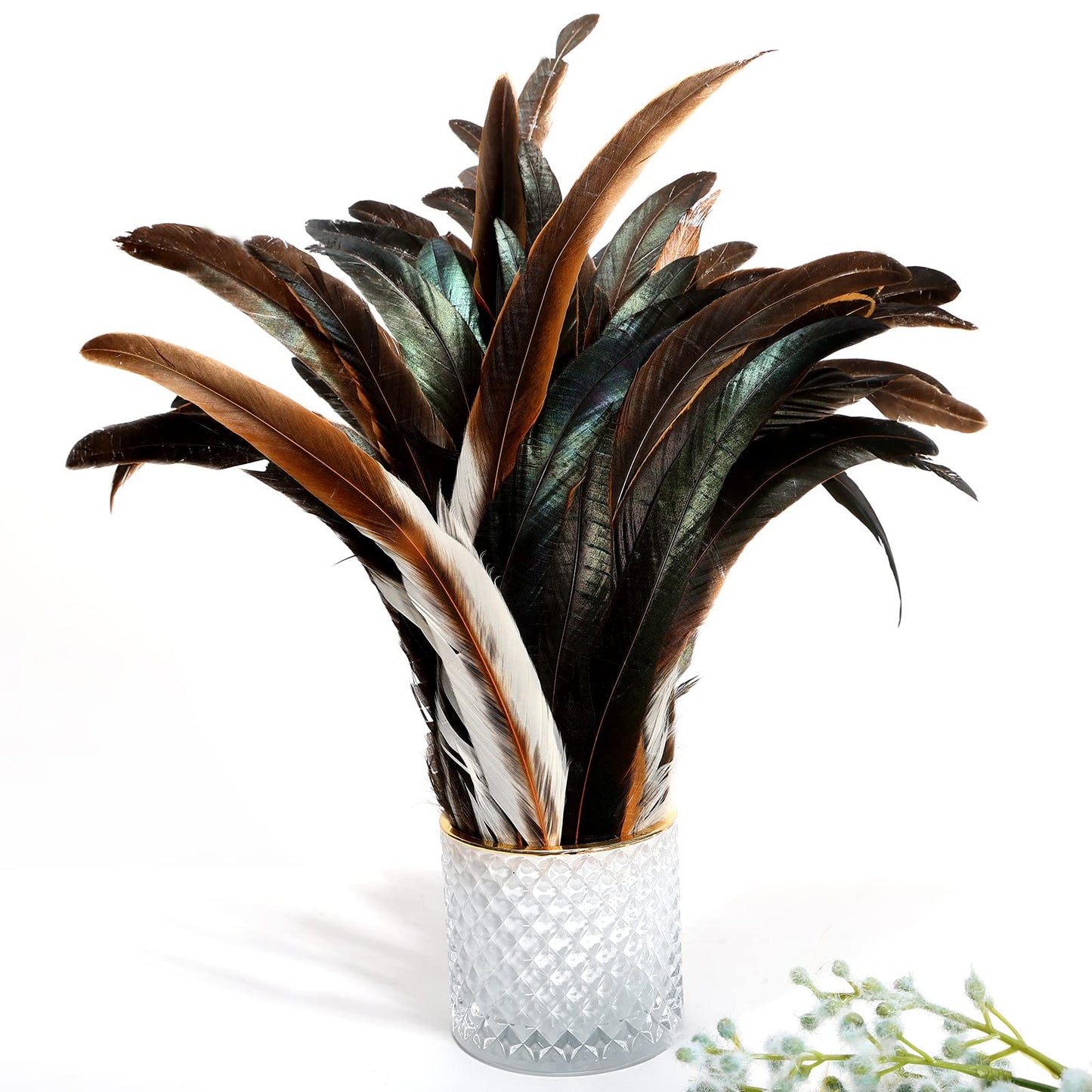 THARAHT 20PCS Rooster Coque Tail Feathers Bulk Natural 16-18Inch 40-45cm for Crafting Wedding Gras Masquerade Party Performances DIY Decoration Rooster Tail Feather,Natural