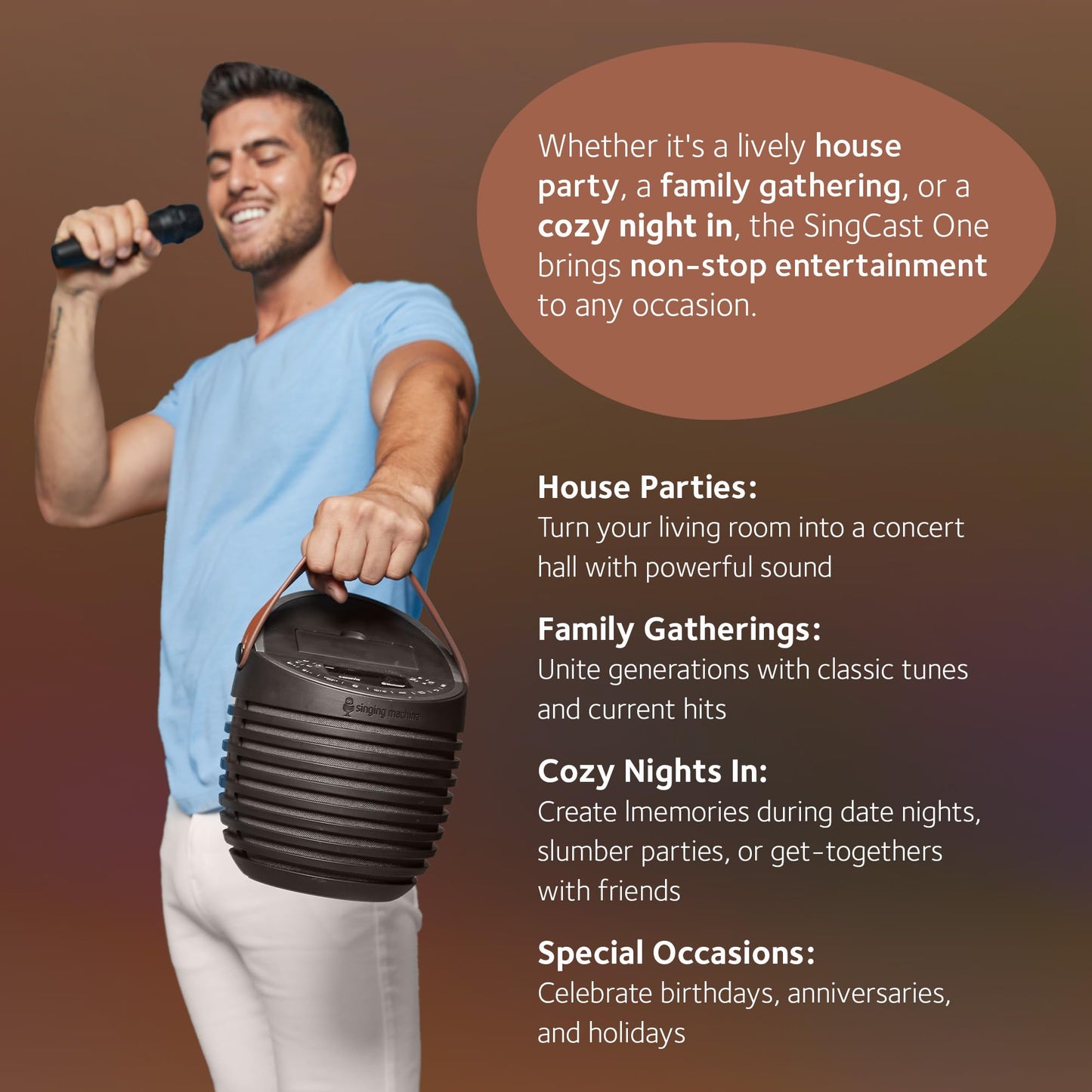 Singing Machine Karaoke system for Adults & Kids with Wireless Microphone, SingCast One - Karaoke Speaker with Video Casting Technology, Karaoke System with Bluetooth & Echo Effects