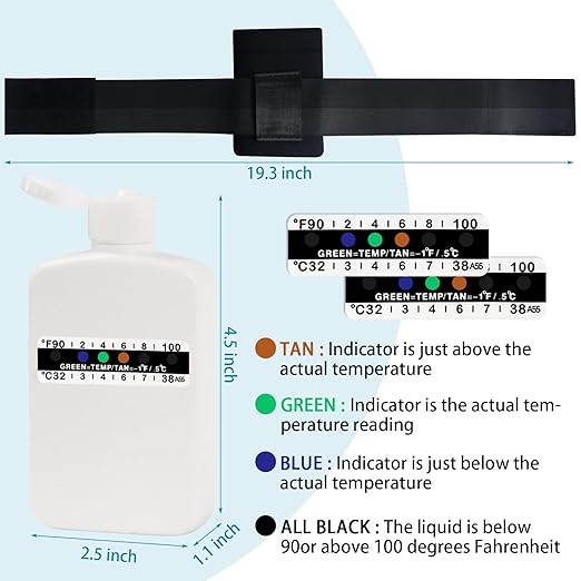 14 Pcs Urine Test Complete Kit Includes 2 White Portable Empty Bottles, 10 Adhesive Temperature Test Strips, Neoprene Bag and Hi-Stretch Hidden Leg Straps, Portable Travel Urine Test Bottle