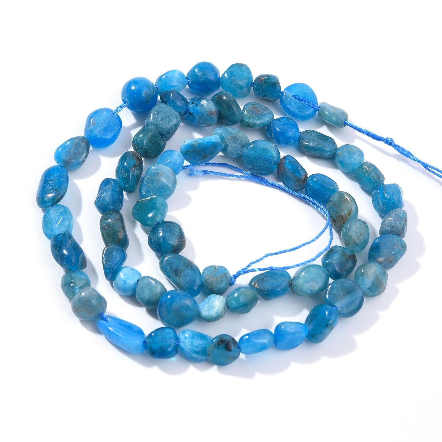 jodaying 6-8mm Natural Blue Apatite Nuggets Oval Free Tumbled Pebble Semi Precious Gemstone Loose Stone Beads Approx 15.5 inch for DIY Jewelry Making