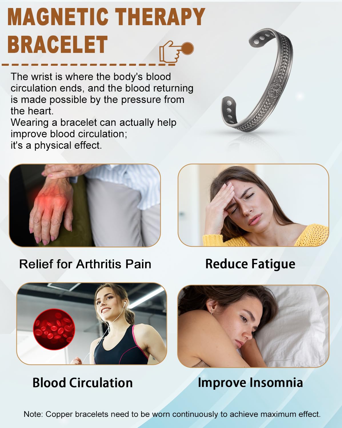 EnerCoppeX Copper Magnetic Bracelet for Women - Detox Jewelry with 3500 Gauss Magnet, Adjustable Cuff Bangle (Type-J)
