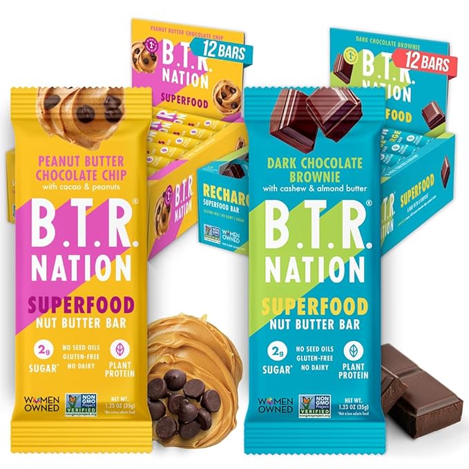 B.T.R. Nation Superfood Keto Protein Bars, Plant Based Vegan - Chocolate Lover's Super Pack | 24 Pack | Low Carb Food, Low Calorie, Gluten Free, No Sugar Alcohols, Boosted with Superfoods