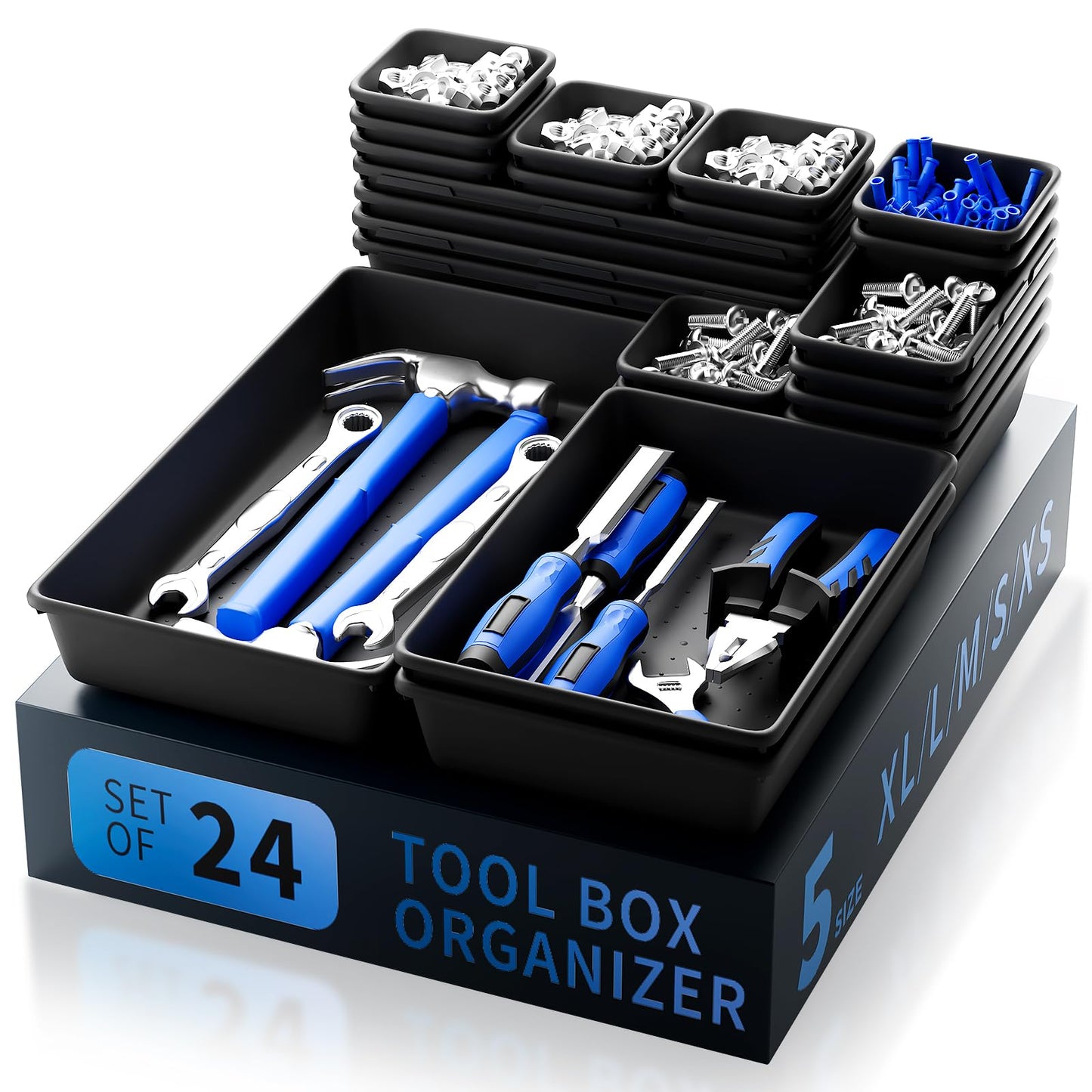 FLYVOLE Tool Box Organizer Tray, Toolbox Desk Drawer Organizer, Tool Box Tray, Toolbox Organization Storage for Rolling Tool Chest (24 PCS)