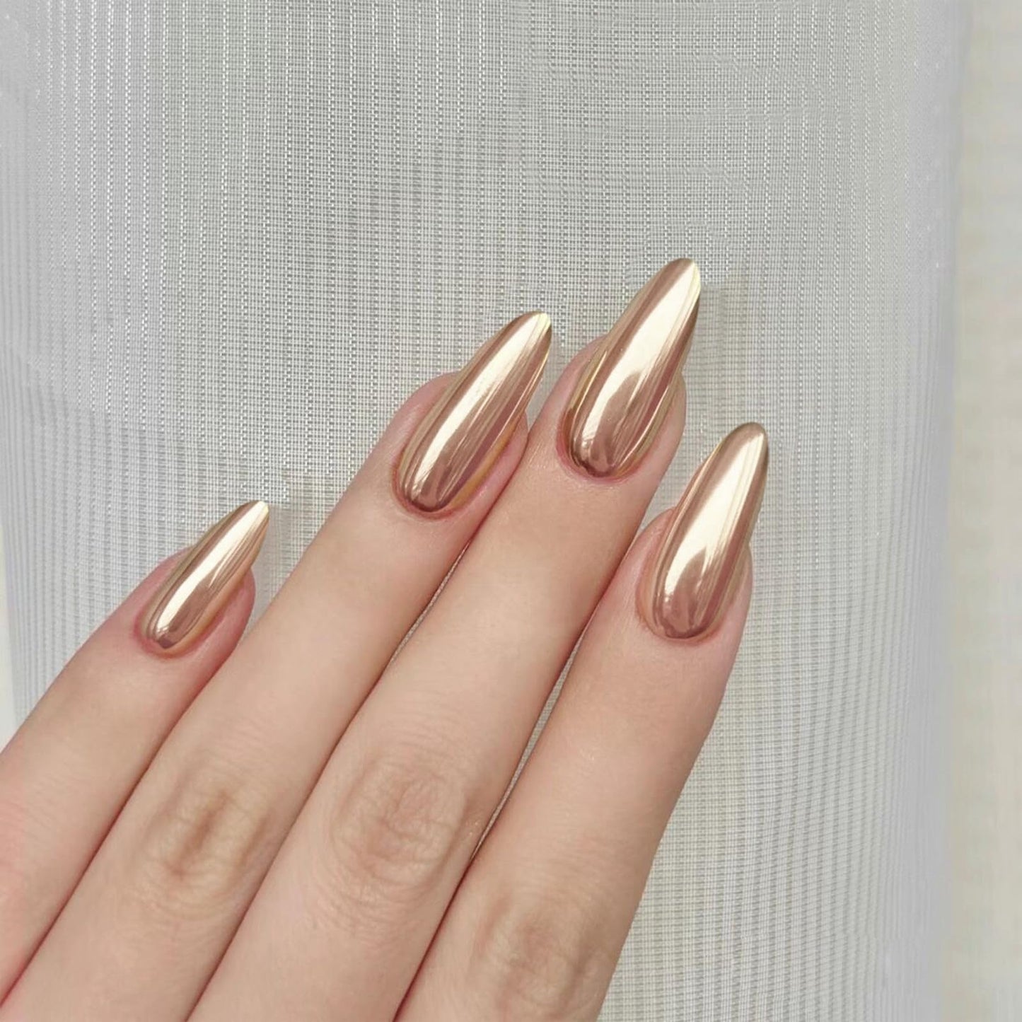 FJSMTOPl Gold Press on Nails Almond Fake Nails Metallic False Nails Press ons Christmas Acrylic Glue on Nails Medium Artificial Stick on Nail for Women Manicure 24Pcs