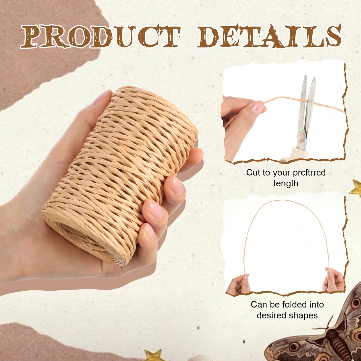 Threlaco 3 Set Boho Vine Binding Wire Raffia Paper Rope and Jute Rope, 164 Feet Floral Rustic Vine Bind Wire 66 ft 4mm Twine Ropes Raffia Straw for Bouquets Decor Craft Wrapping DIY Gift
