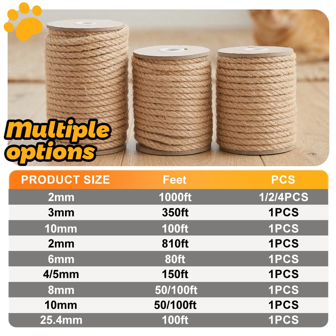 PerkDecor Jute Rope 8MM x 100FT Heavy Duty and Thick Twine Rope for Crafts Projects Gardening Bundling Cat Scratcher Scratching Post Tree Gift Wrapping Home Christmas Decoration (Brown 8mm* 100ft)
