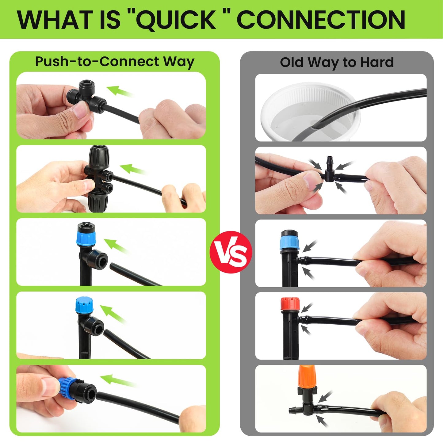 Bonviee 247FT Drip Irrigation System, Automatic Garden Watering System Kit with 50FT 5/16” & 1/4” Drip Tubing, Quick-to-Connect Fittings, Adjustable Drip Emitters for Raised Beds, Greenhouse, Lawn