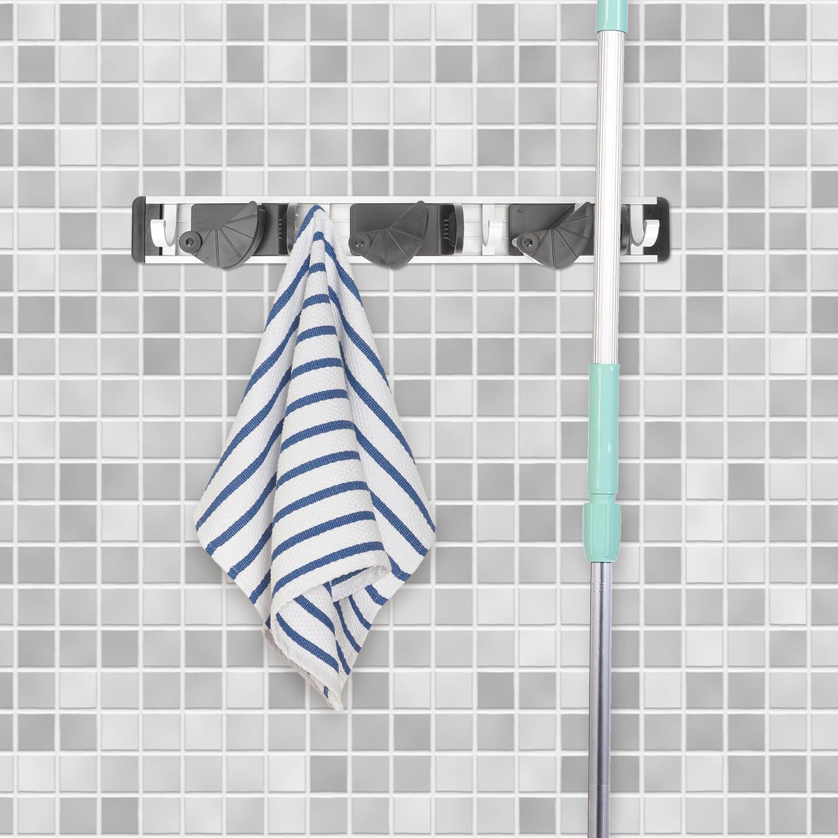 Punch Free Mop and Broom Holder Wall Mounted Organizer Space Aluminum 4