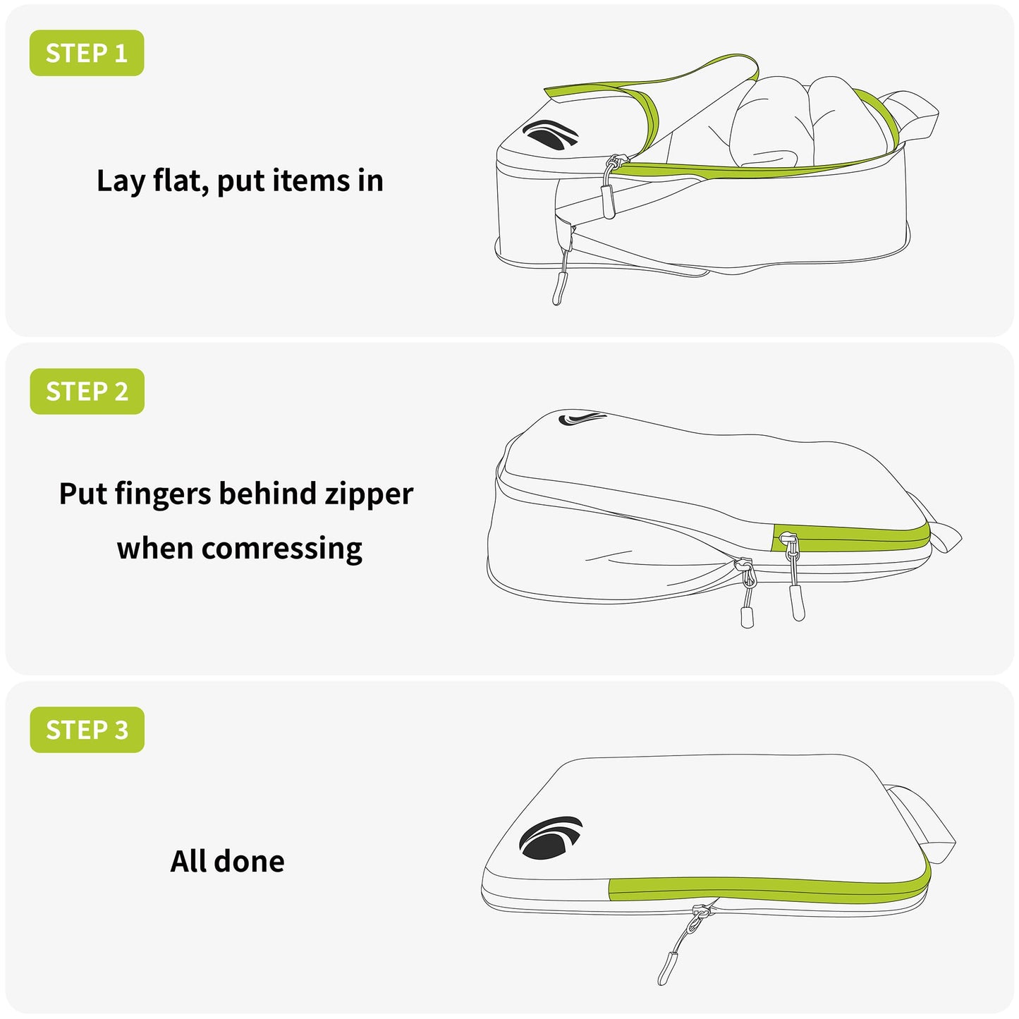 Cipway - 5 Set Compression Packing Cubes for Travel, Ultralight Packing Organizers for Luggage Suitcase & Backpack (White), L