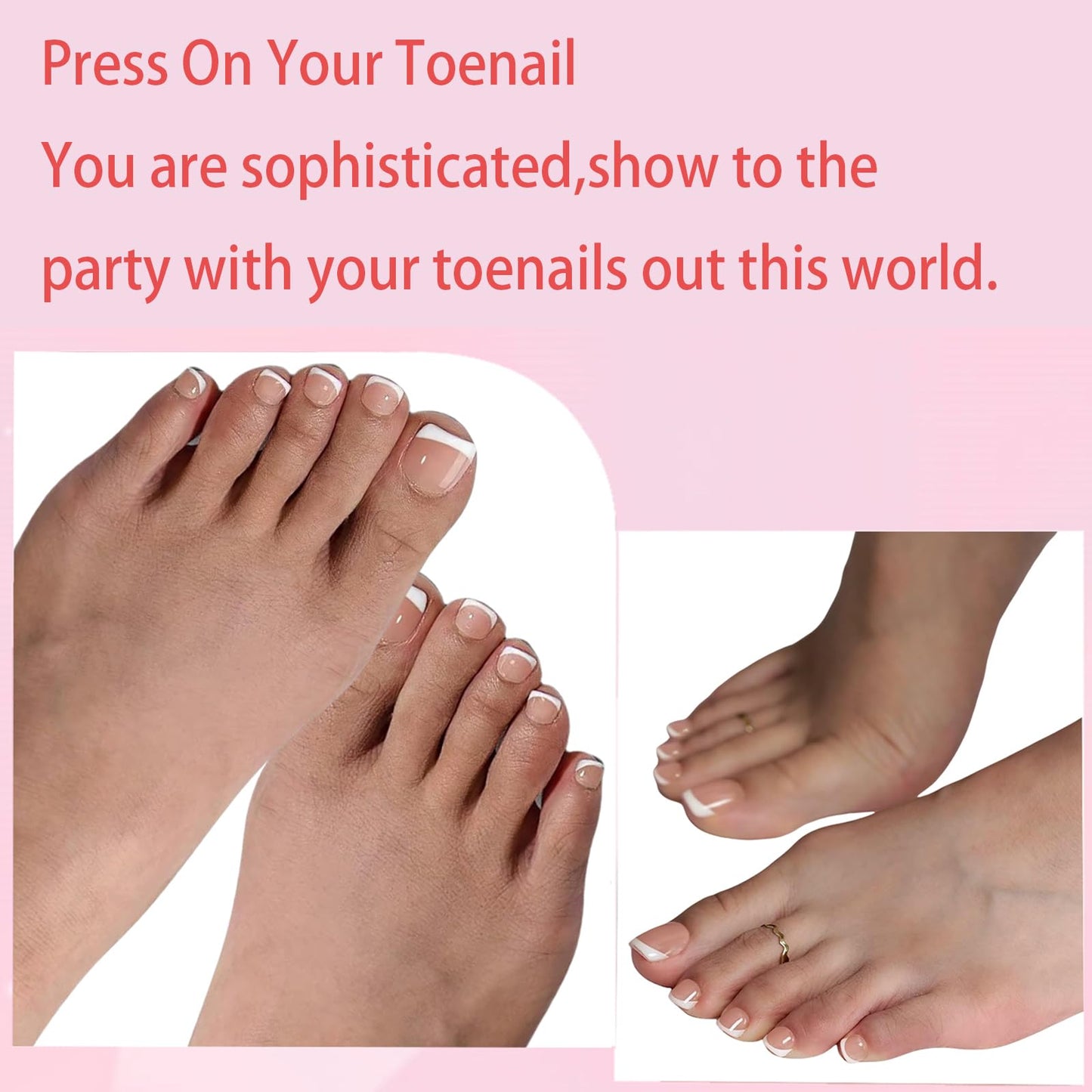 216pcs French Tip Press on Toenails Short Square，OPkssnails Skin Toe Nail Press On, Pre-Designed Soft Gel Toe Nail Tips, Soak off Acrylic Fake Toe Nail Extensions 12 Sizes