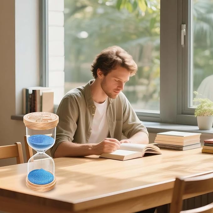 10 Minute Sand Timer, Wooden Hourglass Sand Clock, Small Wood Blue 10 Min Hour Glass, Sandglass for Brushing Teeth, Reloj De Arena, Classroom, Game, Kitchen, Home, Office