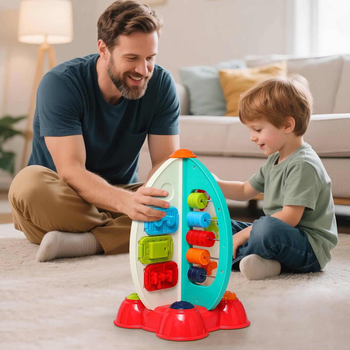 Didklom Musical Rocket Toy for Toddlers 1-3 ， Space Learning Toy with Lights & Songs ， Sensory Fine Motor Skills Development ， Birthday Gifts for Boys & Girls