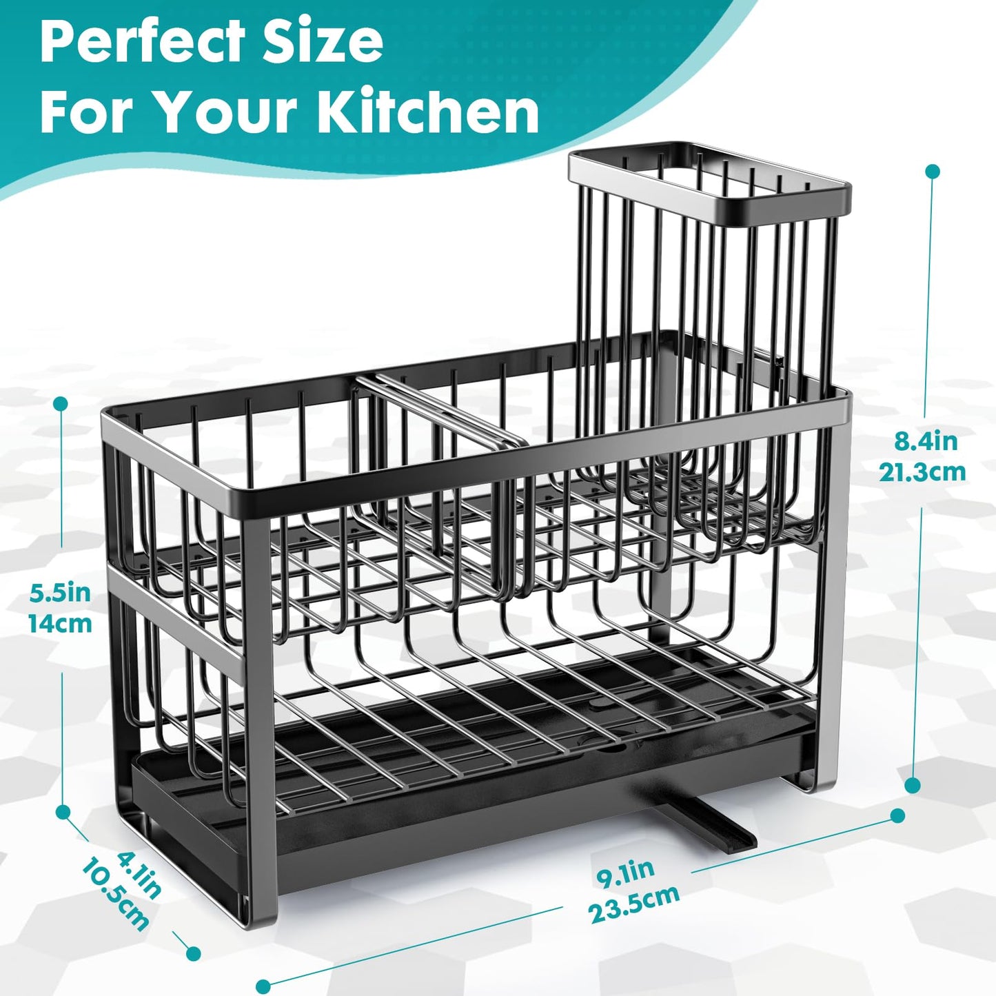 Sinnsally Kitchen Sponge Holder,Sink Caddy Organizer with High Brush Holder,Stainless Steel Sink Box Dish Scrubber Holder,Soap Tray for Kitchen Counter Accessories & Storage Rack(2 Tier - Black)