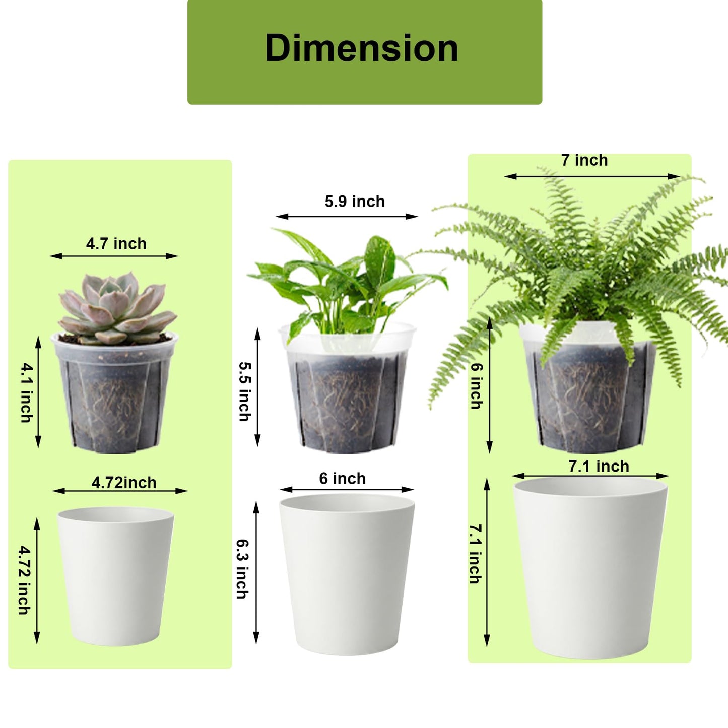TineDew 4 Pack of 7in and 5in Double-Layer Self-Watering Pot with Clear Nursery Pot - Indoor Planter with Drainage for Root Visibility,semi Hydro pots for repotting Orchids,Aroid or Monstera,White