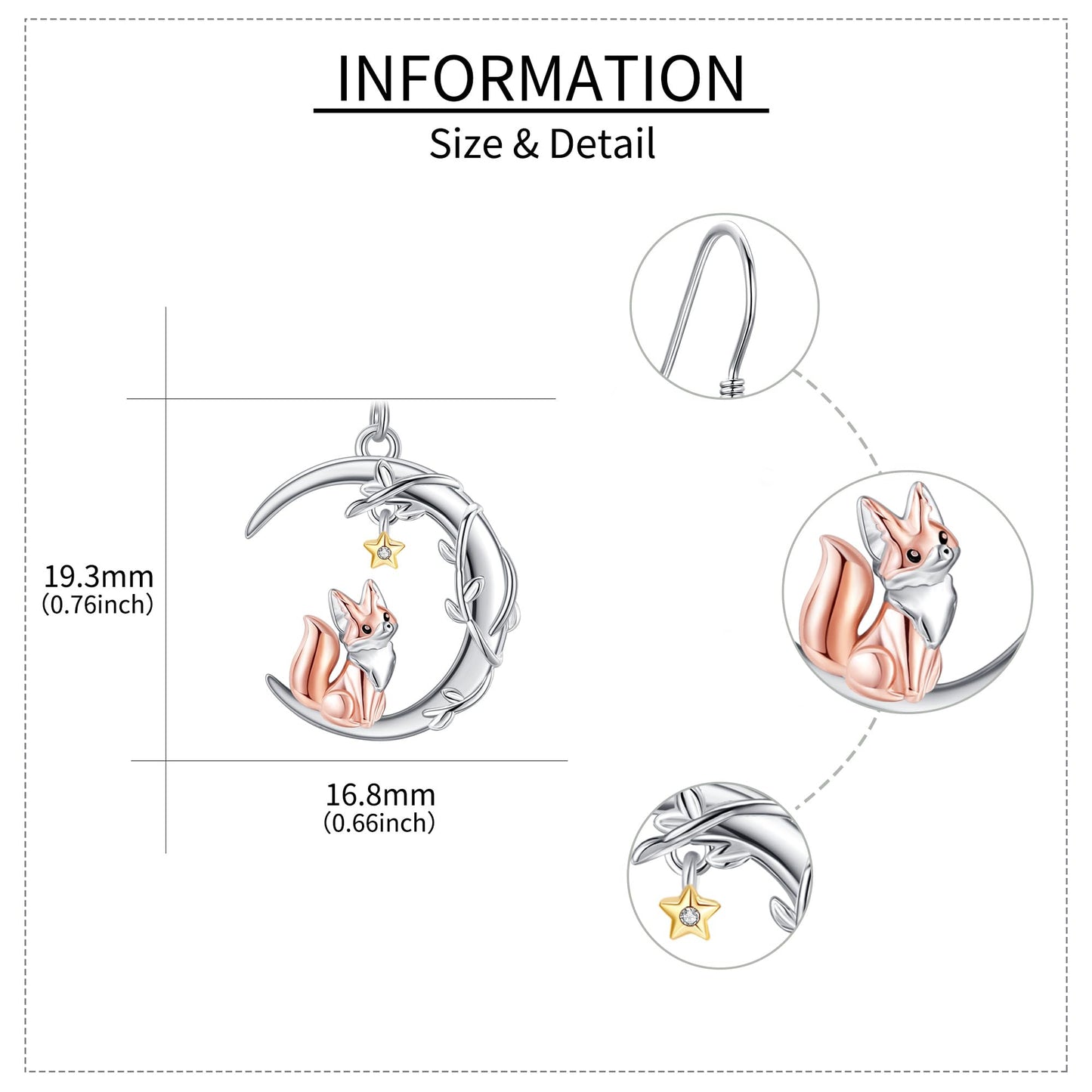 YAFEINI Fox Earrings 925 Sterling Silver Dangle Drop Fox Earrings Animal Jewelry Gifts for Women Mom Fox Lovers