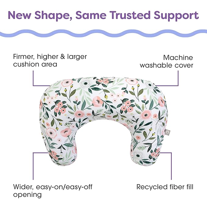 Boppy Nursing Pillow, Pink Garden Flowers, Larger, More Supportive Pillow for Breastfeeding and Bottle Feeding; Firmer Fill, Higher Lift, Larger Area Than Original Nursing Pillow; JPMA Certified