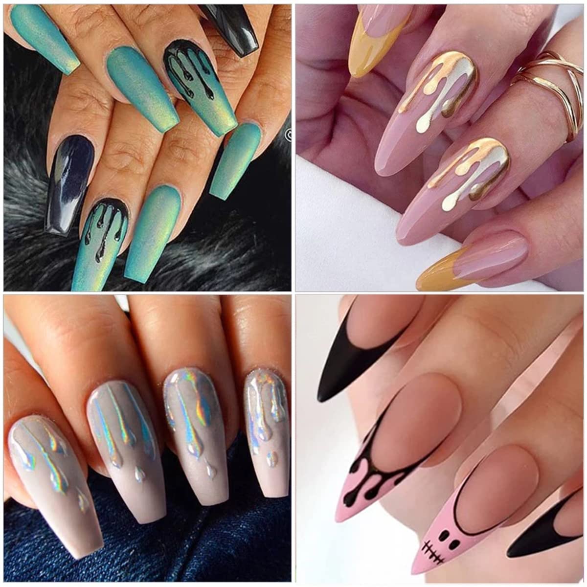 8 Self-Adhesive Sticker Sheets: Blood, Gold Heart & Water Drop Designs for Nails