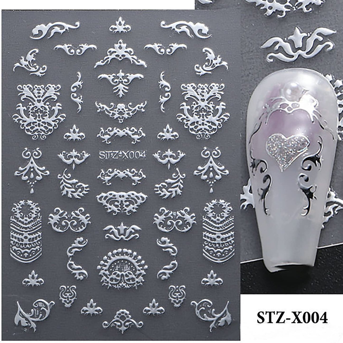 6 Sheets Sun Star Nail Art Stickers 3D Self-Adhesive Fish Bone Nail Decals Moon Nail Stickers Snowflake Love Heart Design Nail Art Supplies for Women Girls Acrylic Nails DIY Nails Art Supplies