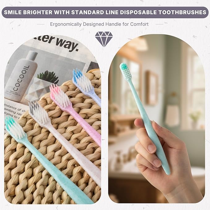 120-Pack Disposable Toothbrushes Individually Wrapped, Soft Bristle Bulk Travel Toothbrush for Adults, Kids, Guest, Hotel, Home, Camping, Donation – 4 Colors, Mini Manual Value Pack