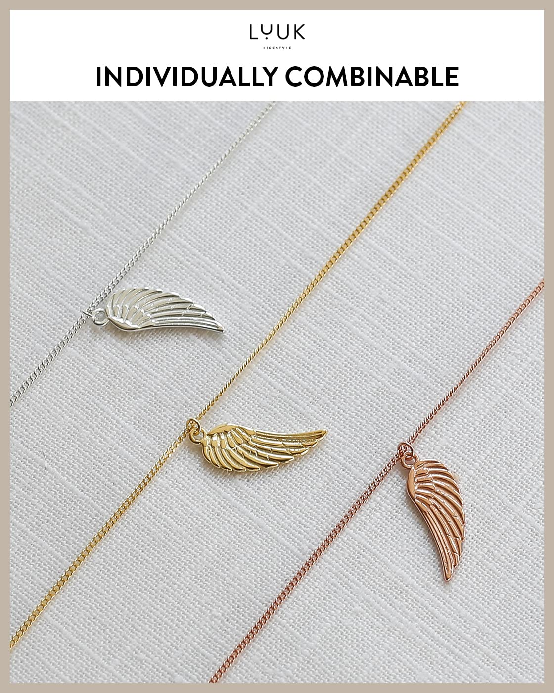 LUUK LIFESTYLE Necklace in 925 sterling silver with angel wings pendant and HAPPINESS gift card, travel lucky charm, women's jewelry, 19” chain length, women's accessories, friend, silver
