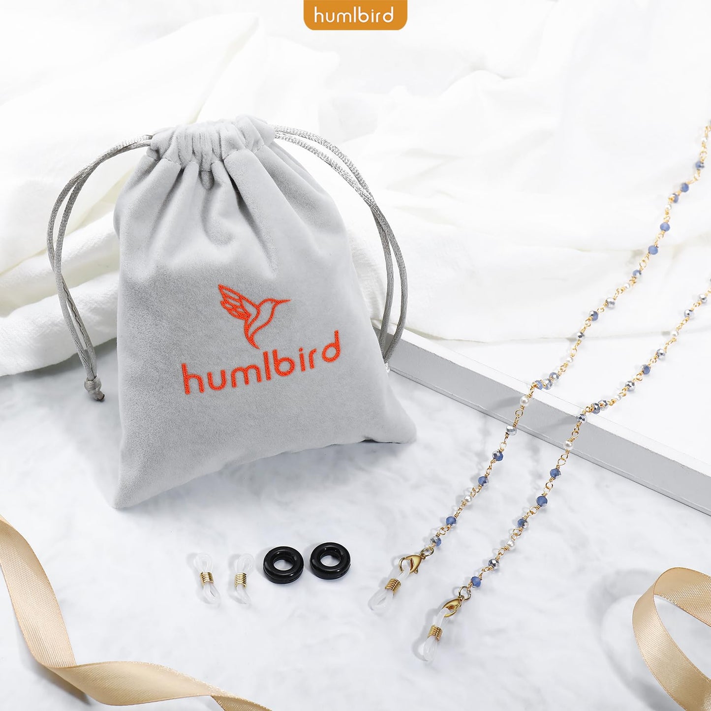 humlbird Glasses Chain Eyeglasses Chain Mask Lanyard Coloful Crystal Beaded Pearl Sunglasses Chain Dark Blue