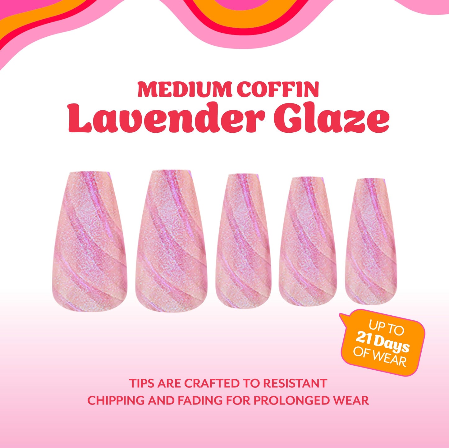 RC Red Carpet Manicure Gel-On Designed Tips - Full Coverage, Flexible, Break-Resistant, 21-Day Wear, UV/LED Cured Gel Adhesion for Natural Look (Lavender Glaze Short Coffin)