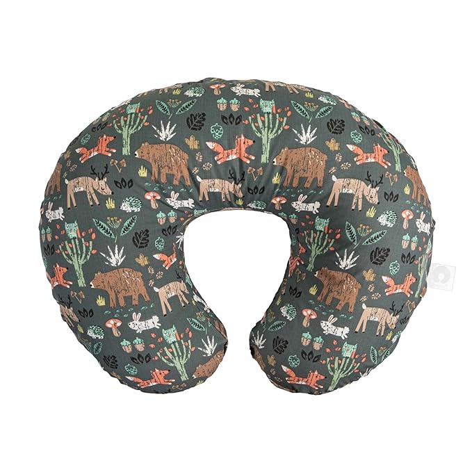 Boppy Original Nursing Pillow, Green Forest Animals, Ergonomic Nursing Essentials for Bottle and Breastfeeding, Firm Fiber Fill, with Removable Pillow Cover, Machine Washable