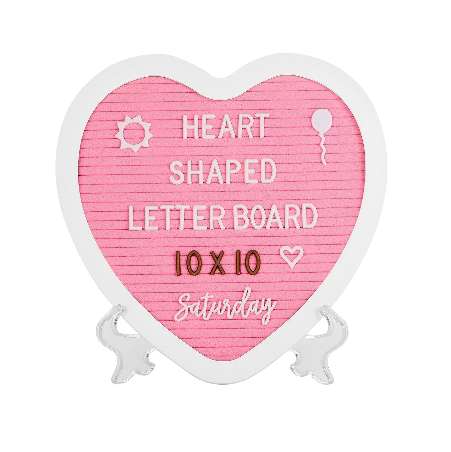G GAMIT Heart-Shaped Felt Letter Board Message Sign,10x10 inches Message Board with 465 Changeable White&Golden Letters,Numbers,Cursive Words and Stand for Party,Pregnancy,Wall&Tabletop Decor (Pink)