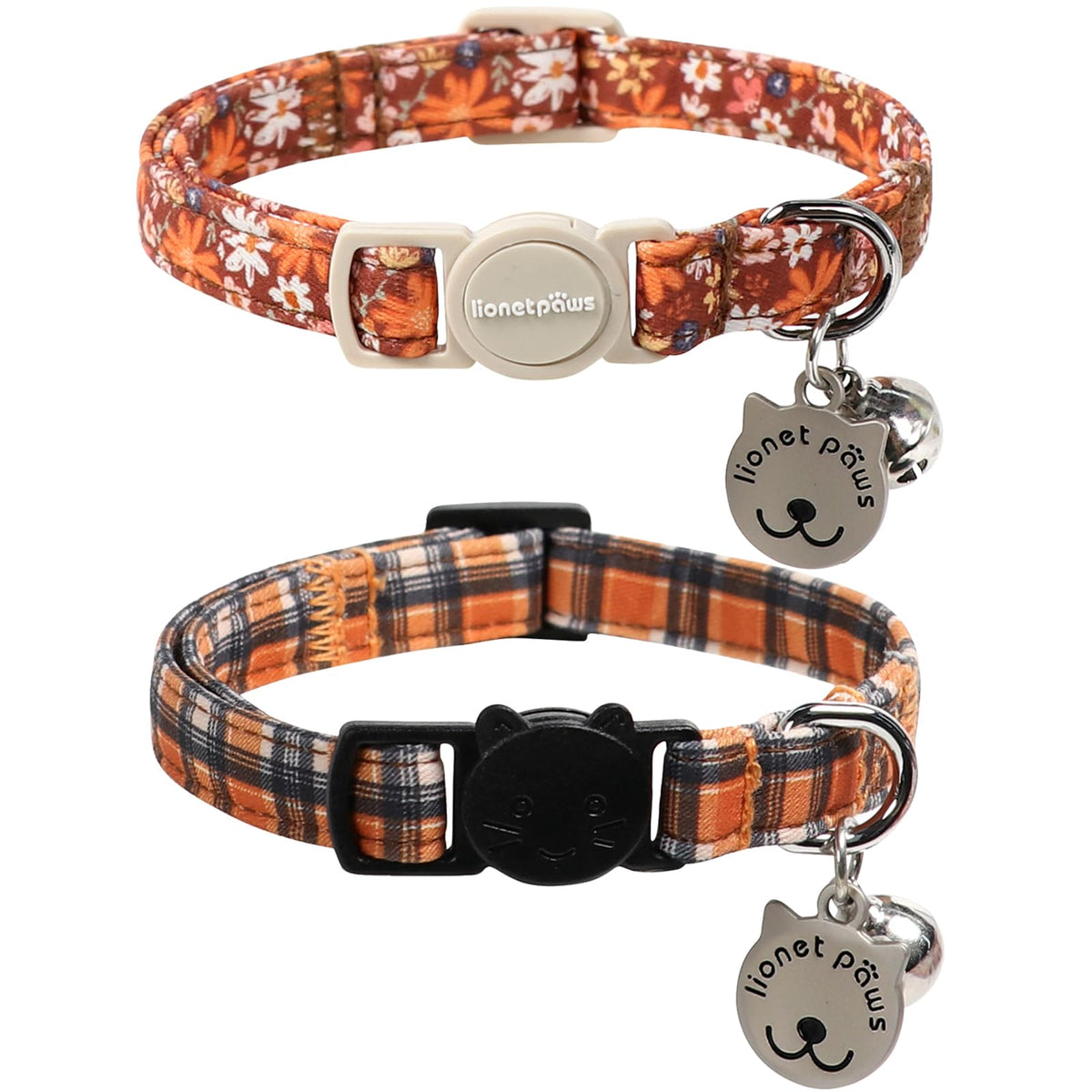 Lionet Paws 2pcs Pack Cotton Cat Collar,Breakaway Buckle Christmas Cat Colar with Santa,Red Green Dot Cute Adjustable Cat Kitten Collar,Ideal for Boy Cats