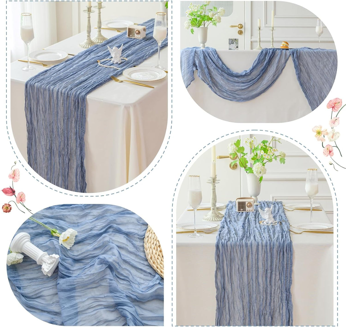 Sioloc 1 Pack Dusty Blue Cheesecloth Table Runner Fall Autumn Decor for Home 10ft Table Cloth for Tea Wedding Birthday Party Baby Bridal Shower Halloween Thanksgiving