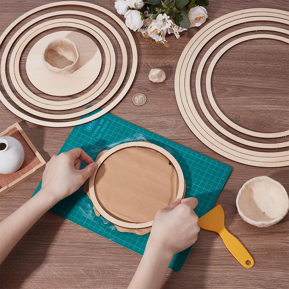UNICRAFTALE About 11Pcs Ceramics Plate Forming Molds Flat Round Pottery Tools Wooden Concentric Geometric Figure Rail Set Clay Molds Dish Slump Mold for DIY Blank Modeling 25-35cm Diameter