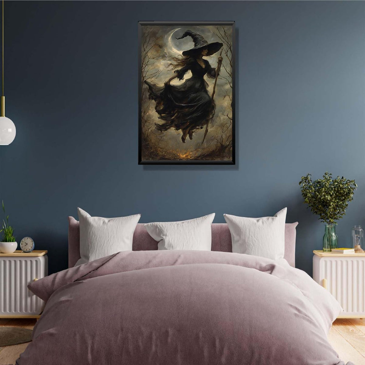 JFHCQJPK Witch in the Forest Halloween Print Wall Art Poster Witch Decor Vintage Print Dark College Wall Art Victorian Gothic Room Decor Canvas Wall Print12x16in Metal blackFramed