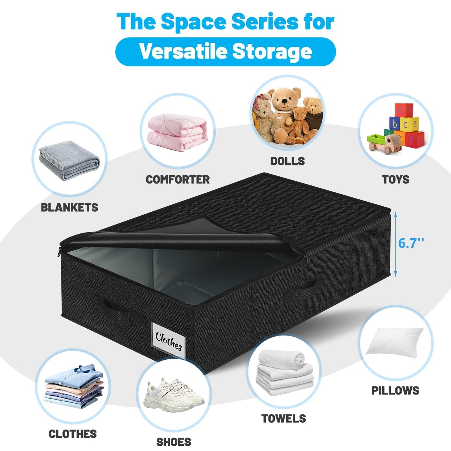 Under Bed Storage Container Bin 3 Pack, Low Profile Foldable Underbed Clothes Storage Organizer W/ Ultra Thick Fabric and Sturdy Bottom/Sides, Dual Zipper Storage Box for Dorm and Home 30x16x6.7"