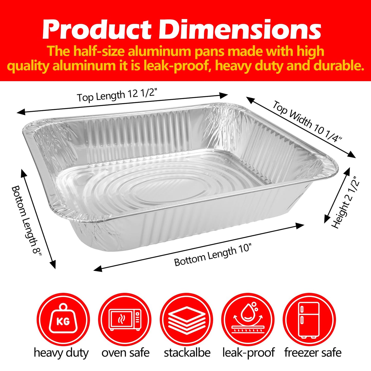 MAXTBEE 9x13 Aluminum Foil Pans, 10 Pack Disposable Trays Half Size Heavy Duty Tin Pans Deep Food Containers For Cooking, Meal Prep, Baking, Roasting, Chafing, Heating or Steam Table