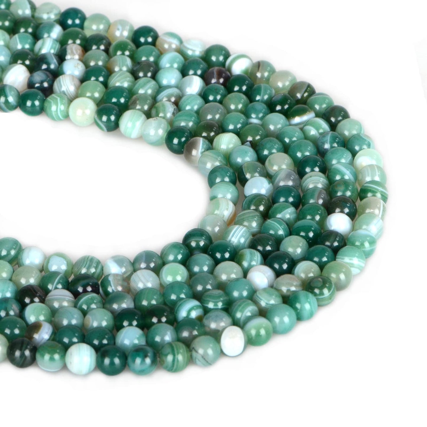 ICAI Beads（Green Striped Agate） Natural Stone Gemstone Round Loose Beads Crystal Energy Stone Healing Power for Jewelry Making DIY,1 Strand 35-37pcs（10mm）