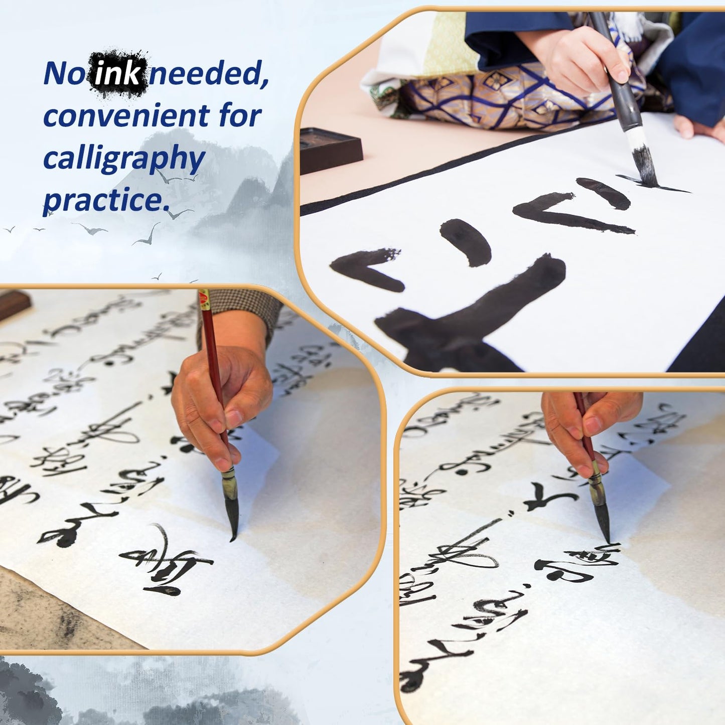 Jaloro 6 Pcs Chinese Calligraphy Cloth Set Magic Writing with Water Canvas No Ink Scroll Canvas Reusable Calligraphy Practice Kit with Brush Pen Plastic Dish Gift for Beginners Home School