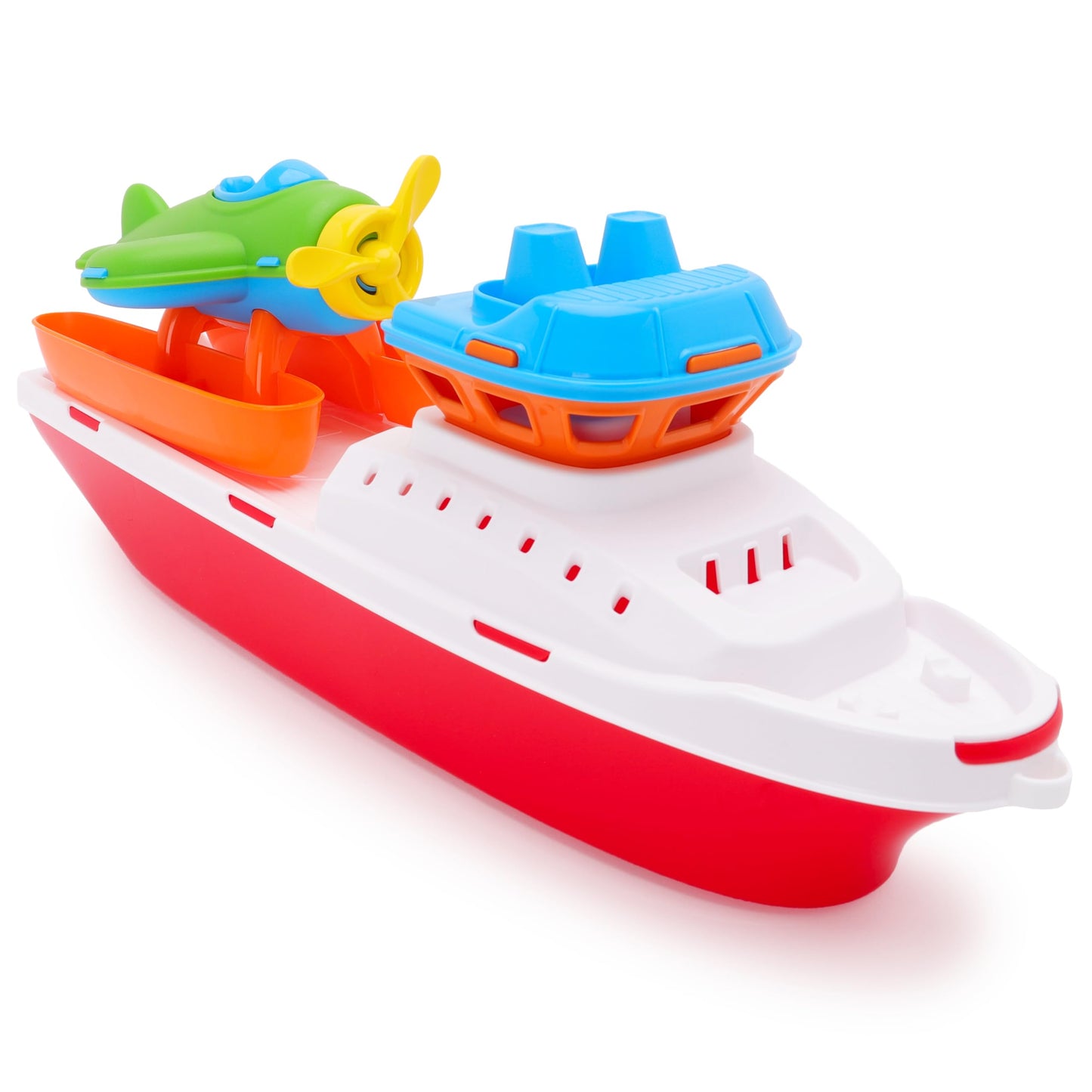 Toyland® 17" Floating Tugboat with Seaplane - Durable Water, Pool and Bathtub Toy for Kids 24 Months Plus - Non-Toxic & Easy Clean Plastic Boat