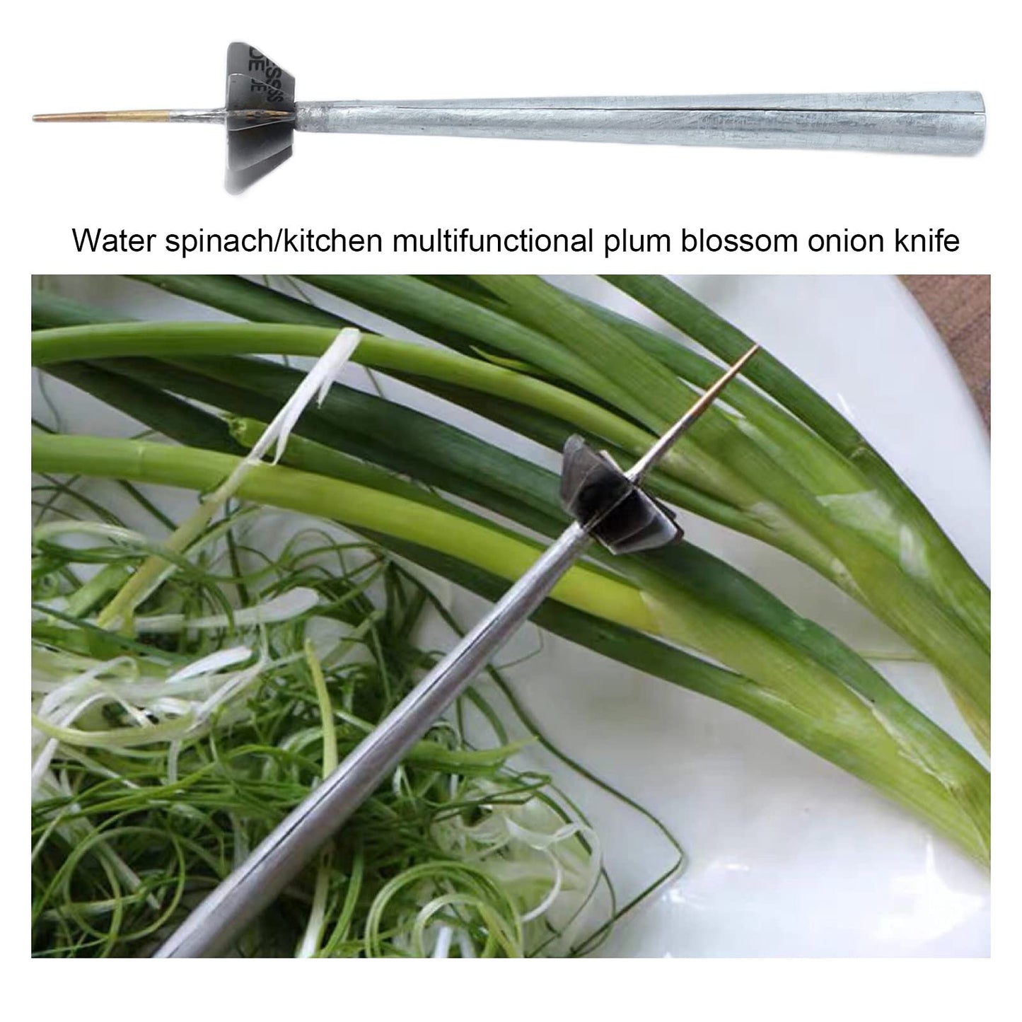 Plum Blossom Scallion Knife, Stainless Steel Onion Knife Shred Silk The Knife for Cutting Vegetable Onions Green Peppers