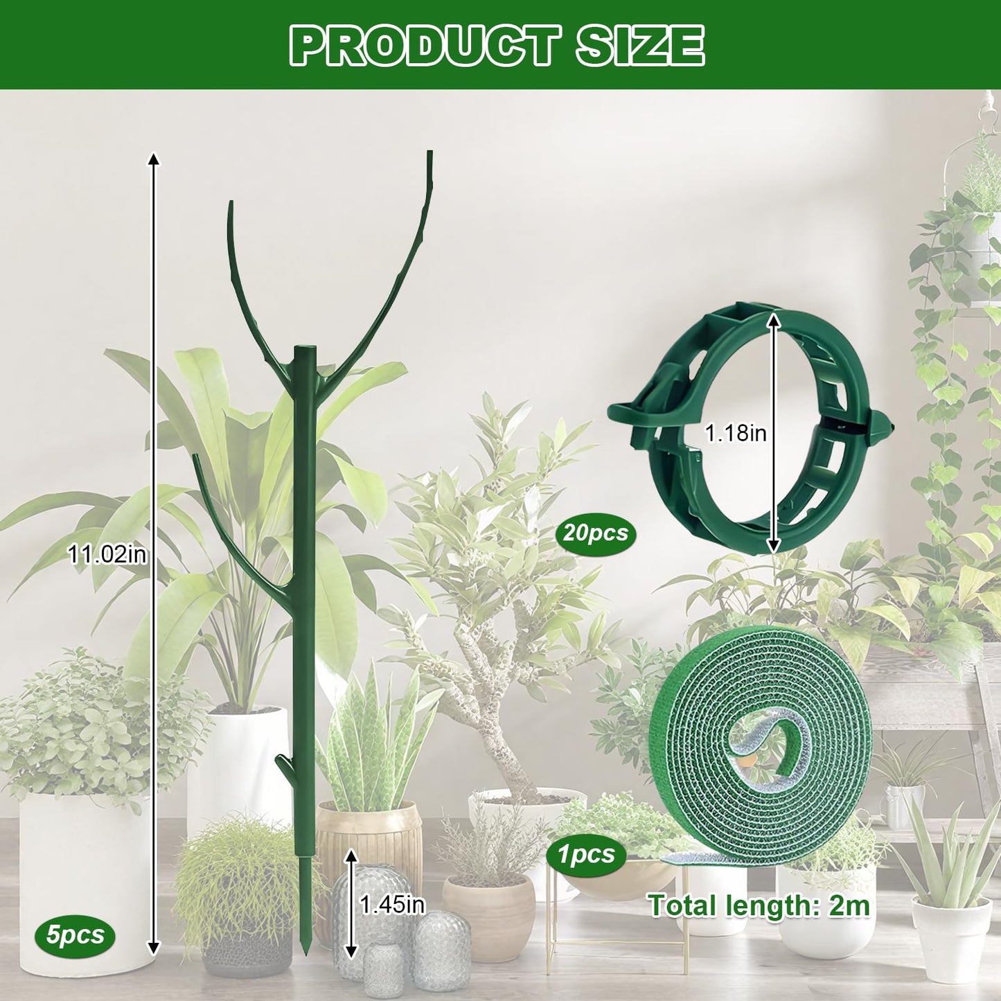 5pack Adjustable Plant Support Pole – Stackable Indoor/Outdoor Support Pole with Clamps, Suitable for Supporting Monstera and Climbing Plants, Garden Accessories, Perfect Replacement for Plant Stakes