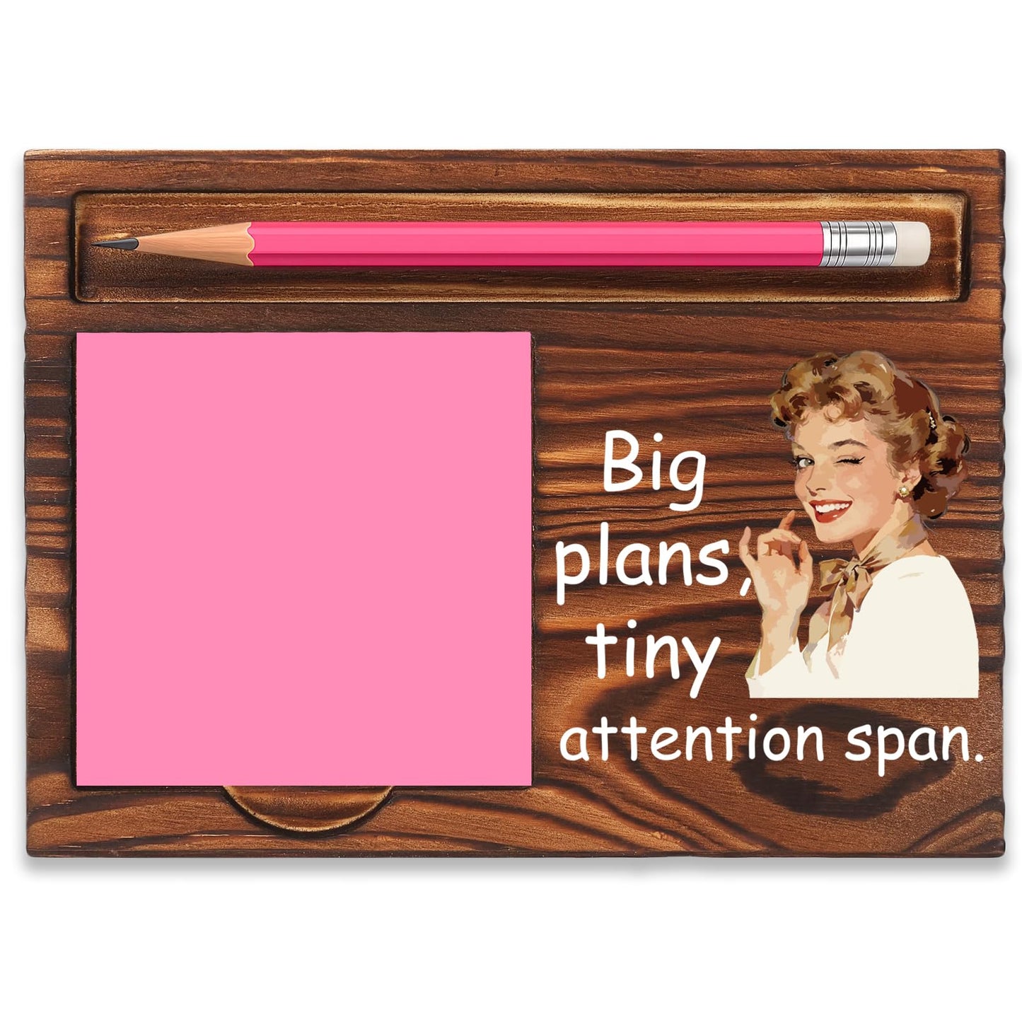 Funny Office Gift for Coworker, Sticky Note Holder Desk Organizer, Big Plans Tiny Attention Span Humor Desk Decor Appreciation Present YCB173