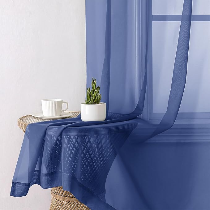 Lecloud Royal Blue Sheer Curtains 90 Inches Long 2 Panels, Living Room Curtains with Dual Rod Pocket, Voile Airy Sheer Drapes for Bedroom Window Treatments, Each Panel 42 X 90 Inch