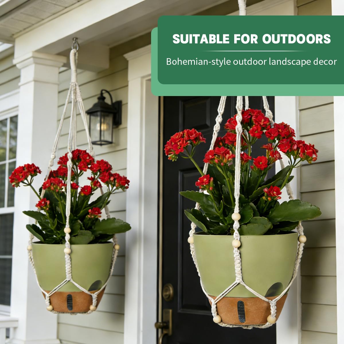 YUNLINGAA Self-Watering Hanging Planters for Indoor Plants Set 2-Piece Includes Plant Hanging Pot, Drainage-Hole Hanging Pot, and Hanging Basket Rack (10 Inches, Green)