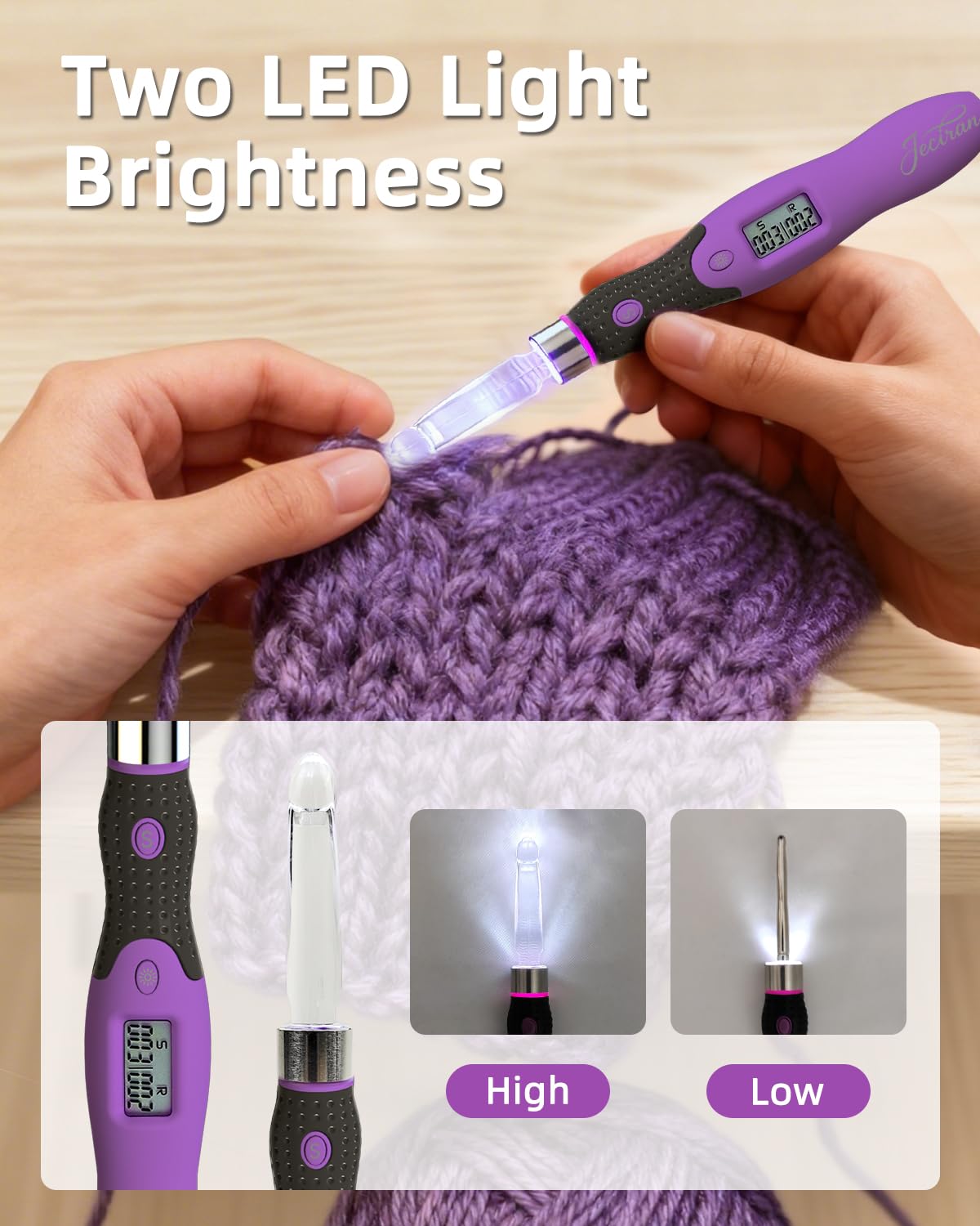 Upgraded Counting Crochet Hook Set - 24-in-1 Interchangeable Hooks Kit - Light Up, Digital Stitch & Row Counter- No Need to Move Fingers- Ergonomic for Arthritic Hands - Cool Gift